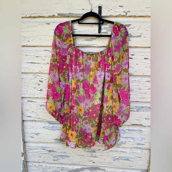 Show Me Your MuMu Briar Carnaby Floral Flower Power Retro Sheer Mini Dress S New - Picture 8 of 8